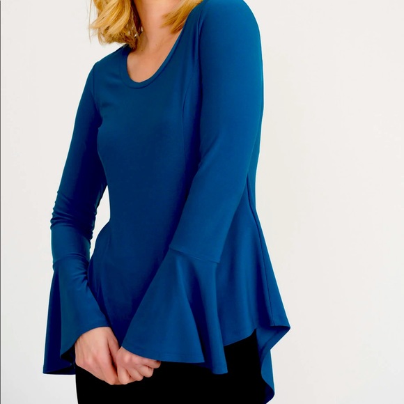 Joseph ribkoff designer bell sleeve scoop neck black top - Picture 3 of 6